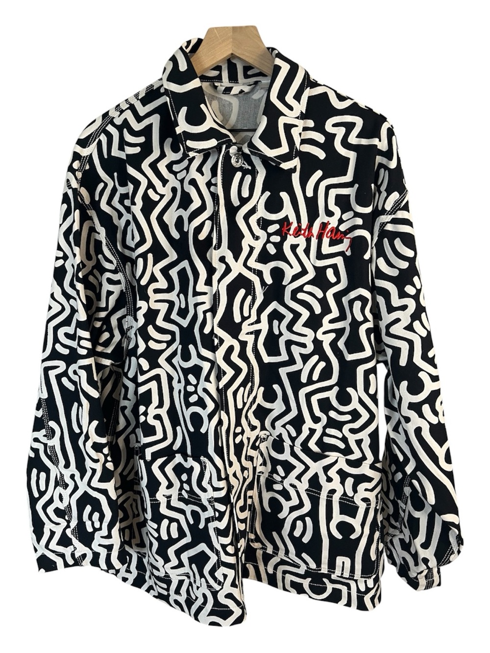 Keith Haring H&M Mens Art to Wear twill Chore Jacket Allover Figural b/w Print